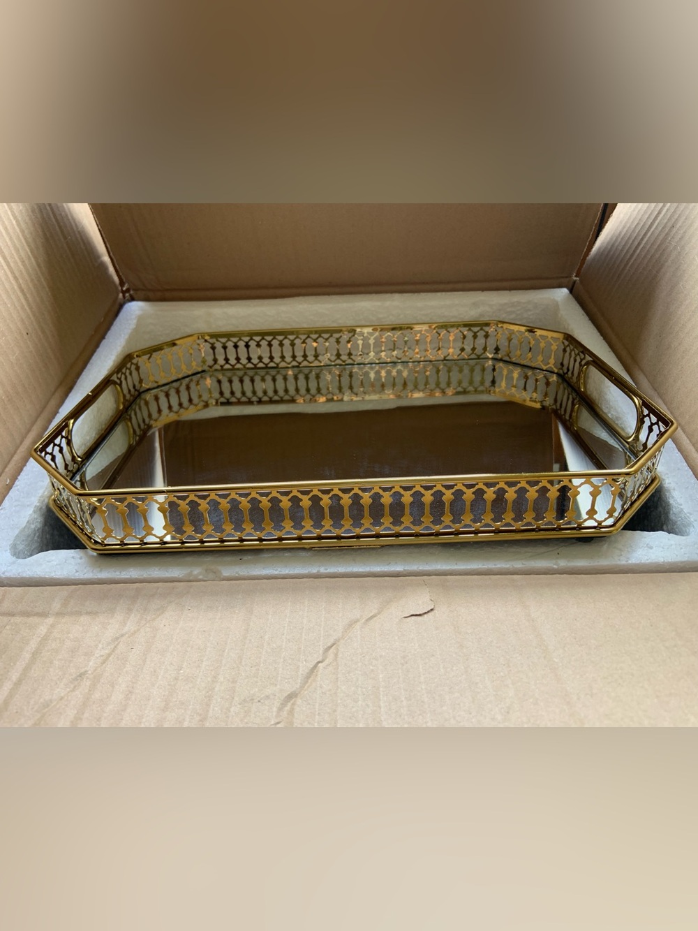 Gold Decorative Mirrored Vanity Tray - Elegant Home Bath Accent